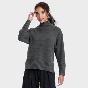 A New Day gray mock neck oversized split hem sweater